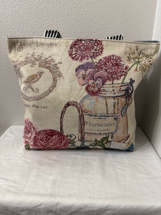 Handbags - Floral Tapestry Tote Bag | Striped Handles | Zip Top | Boho Cottagecore | NWOT